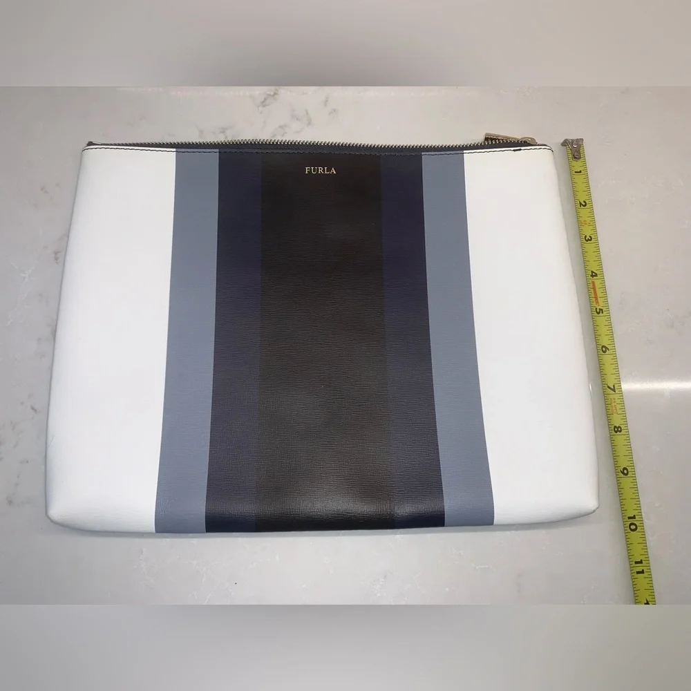 NWOT Furla Nautical Navy White Striped Leather Envelope Pouch Snaps - Picture 8 of 8